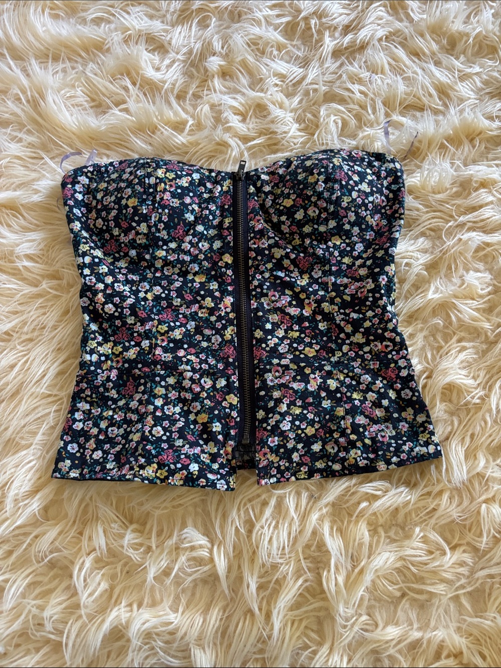 Say What? Black Floral Zip-Front Bustier Camisole